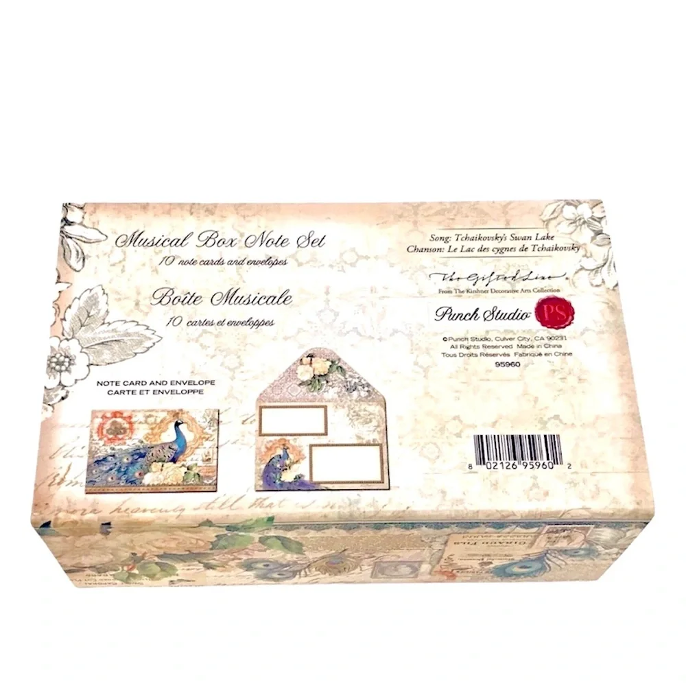 Punch Studio Floral Peacock Musical Keepsake Box Note Card Set (95960), 10 ct